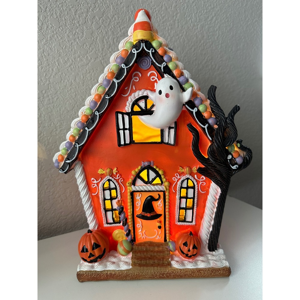 Ghoulish Halloween Light Up Gingerbread Haunted House 12" Ghost Pumpkin LED